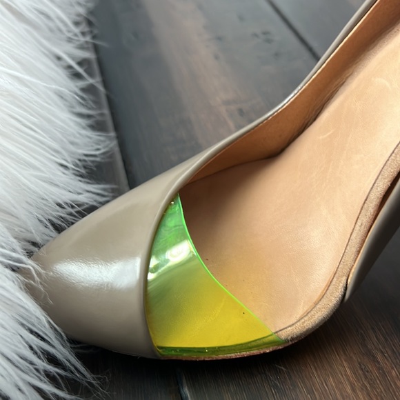 L.A.M.B. Shoes | L.A.M.B. Nude Pumps with Clear Neon Toe | Color: Cream/Tan - Picture 10 of 11